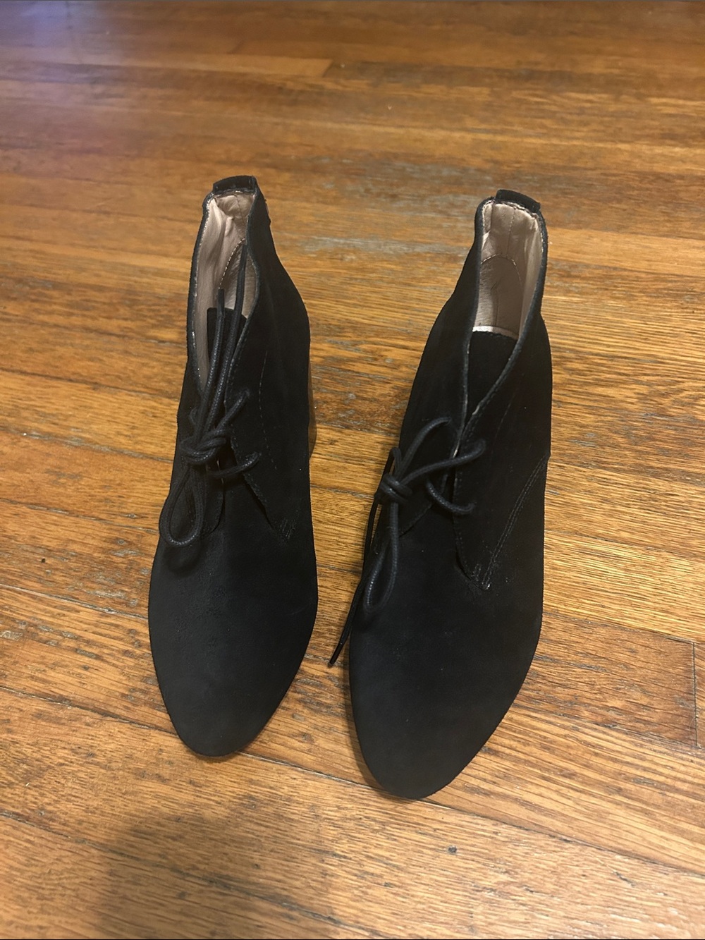 French Connection Black Suede Lace-Up Ankle Booties